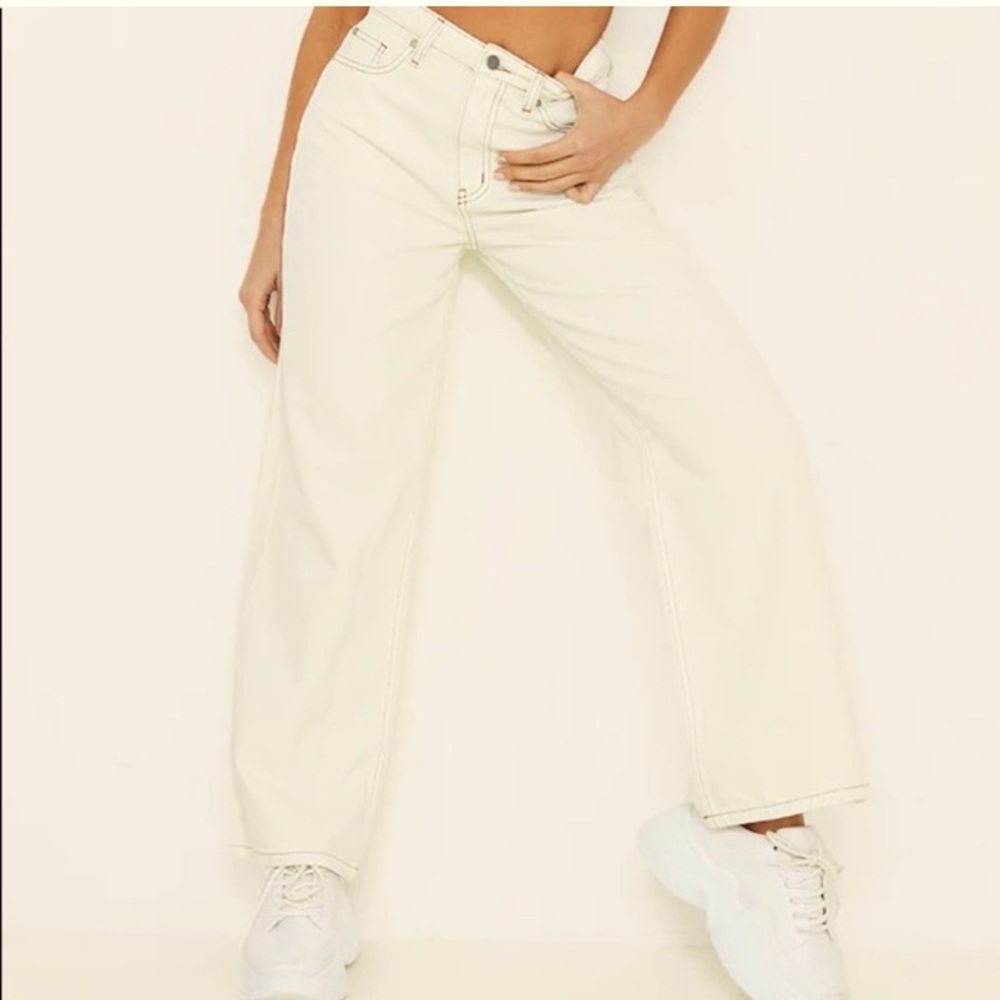 NWT Prettylittlething wide leg ankle jeans cream plus size 22 26” inseam
